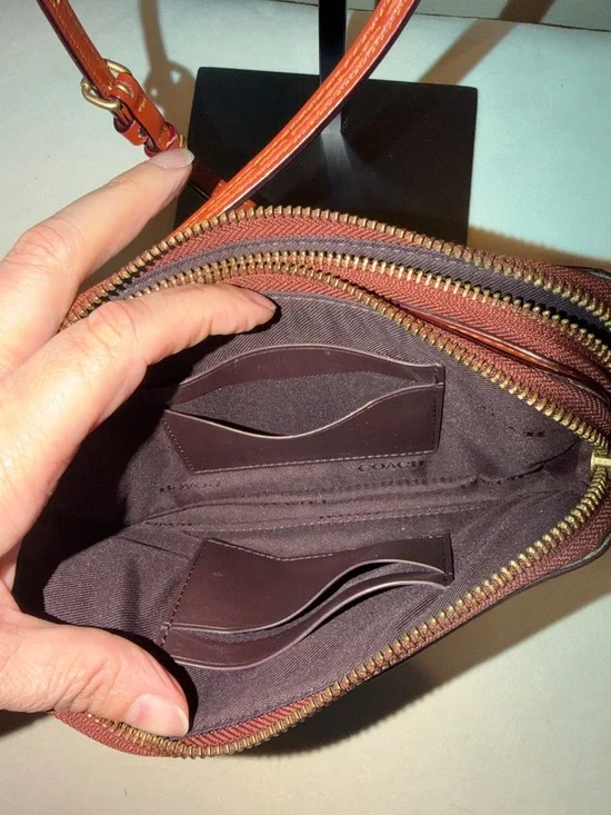 Coach Brown Signature Coated Canvas Crossbody with Tan Leather Trim - Picture 7 of 12